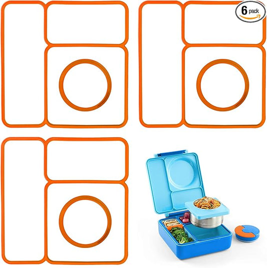 6 Pack Replacement Seal Gaskets Compatible with OmieBox Bento Box Lid, Silicone Lid Seal Gasket for OmieBox, Leak-Proof Seal Ring Accessory, Keep Freshness, BPA-Free Kids Lunch Box Replacement Parts