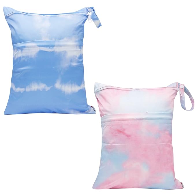 Wet Bag,2 pack Baby Wet Dry Cloth Diaper Bags,Waterproof Washable, Reusable for Travel, Stroller, Pool,Beach, Wet Swimsuits,Dirty Gym Clothes, Toiletries, Toys,Mommy Bag 2WB18