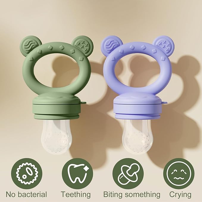 Baby Breastmilk Popsicle Molds & Baby Fruit Feeder (4 Pack), Infant Food Freezer Tray Storage Containers, Silicone Teething Pacifier Feeder and Teether for Babies,Boys and Girls-Navy&Purple