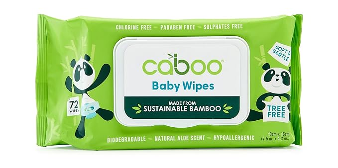 Caboo Tree Free Bamboo Baby Wipes, Eco Friendly Naturally Derived for Sensitive Skin, Resealable Peel Tab Travel, 72 Count