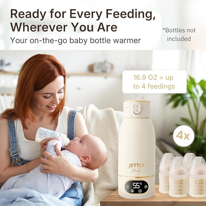 Portable Baby Milk Warmer - Cordless, Rechargeable Bottle Warmer for Breast Milk, Formula & Water, Baby-Safe Temperature Control, Travel-Ready, 500ml