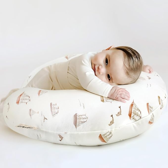GRSSDER Nursing Pillow Cover, Stretchy Soft Minky Fabric Covers, Fit Most Nursing Support Pillows for Breastfeeding, Comfortable Safe Pillow Cover, Sailboat