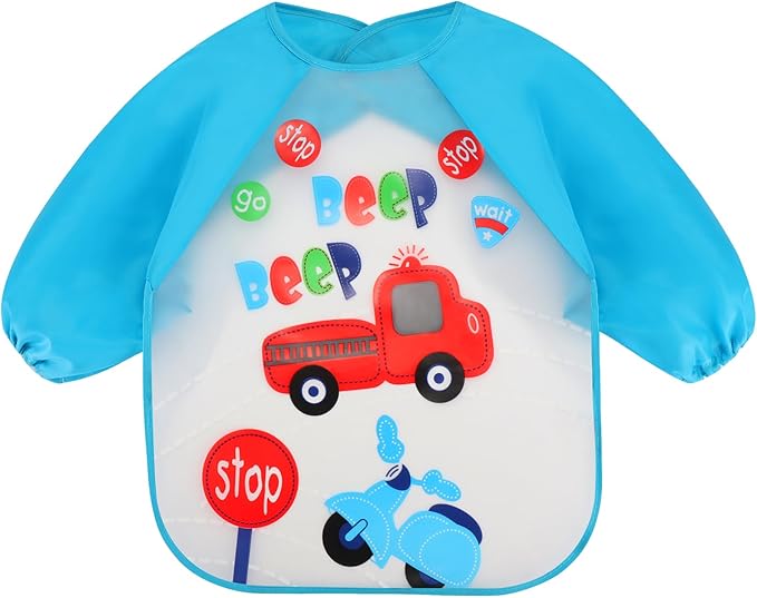 Accmor 4 Pack Long Sleeve Baby Bibs, Waterproof Sleeved Bib, Toddler Baby Girls Boys Smock Bibs for 6-36 Months