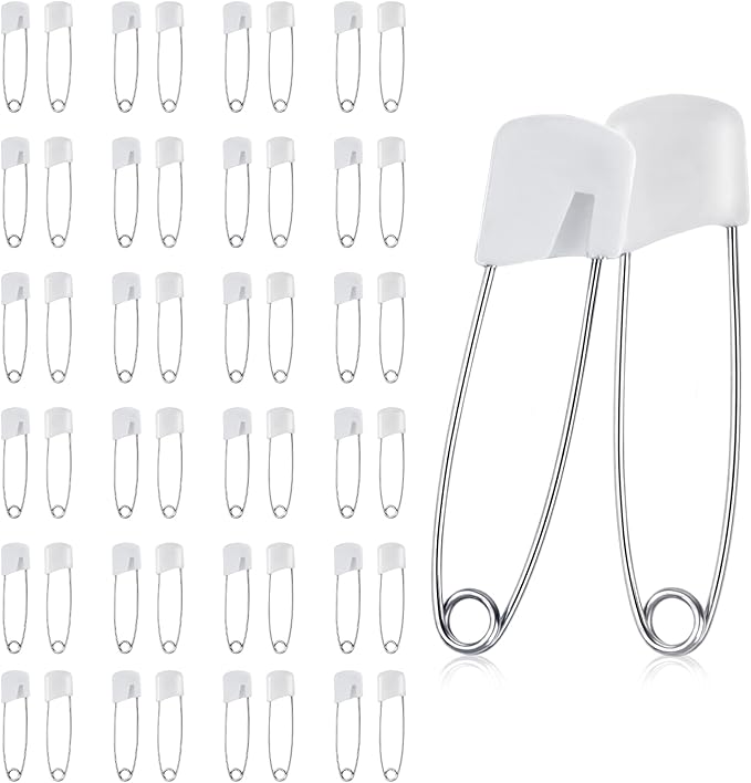Giantree 50 Pcs Safety Pins, Safety Pins for Clothes, Baby Safety Pin, Diaper Pins Stainless Steel Traditional Safety Pin, Plastic Head Cloth Diaper Pins with Locking Closures Stainless Steel(5.5CM)