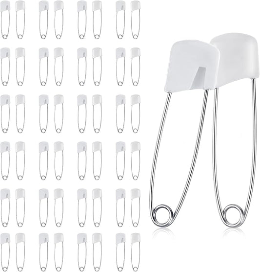 Giantree 50 Pcs Safety Pins, Safety Pins for Clothes, Baby Safety Pin, Diaper Pins Stainless Steel Traditional Safety Pin, Plastic Head Cloth Diaper Pins with Locking Closures Stainless Steel(5.5CM)