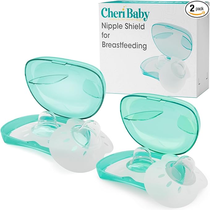CheriBaby Nipple Shield, Contact Nipple Shield for Breastfeeding with Difficulty Sucking or Flat or Inverted Nipples, 2 Pair with Carrying Case, 100% Food Grade Silicone, BPA/BPS Free, (S-17mm)