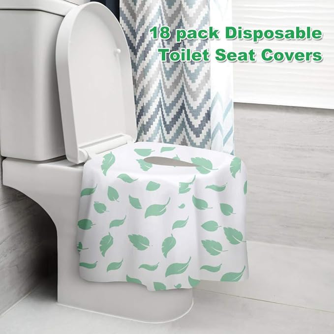 Toilet Seat Covers Disposable, Famard Extra Large Portable Potty Seat Covers for Toddlers, Soft and Waterproof Travel Potty Training Seat for Kids with Individually Wrapped (18 Packs) Green leaf