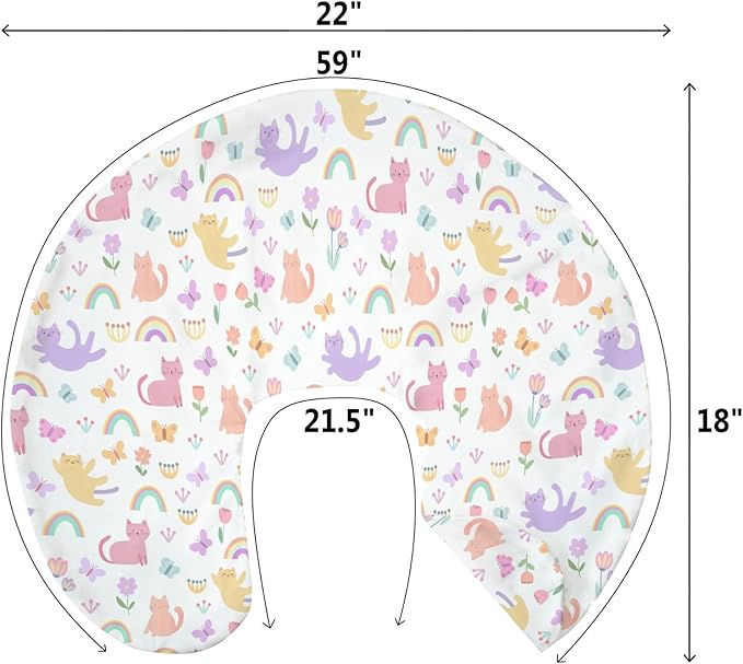 Colorful Cats Rainbow Flowers Baby Nursing Pillow Covers for Boy Girl Rainbow Cats Butterflies Nursing Slipcovers for Breastfeeding Pillows Cats Lover Gift Soft Stretchy Cover for Newborn Infant