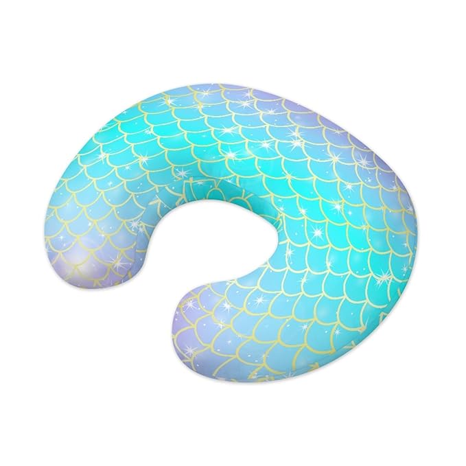 Forchrinse Blue Mermaid Scales Nursing Pillow Cover for Girls Princess Nursing Pillow Slipcover for Breastfeeding Moms,Easy to Care