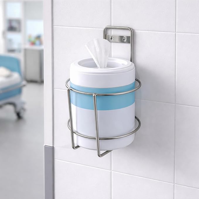 Wipes Cannister Holder for Clinic, Pet Center, School Cleaning Wet Tissues Bracket Supplies, Wall-Mount, 5.1" Dia, 1 Pcs