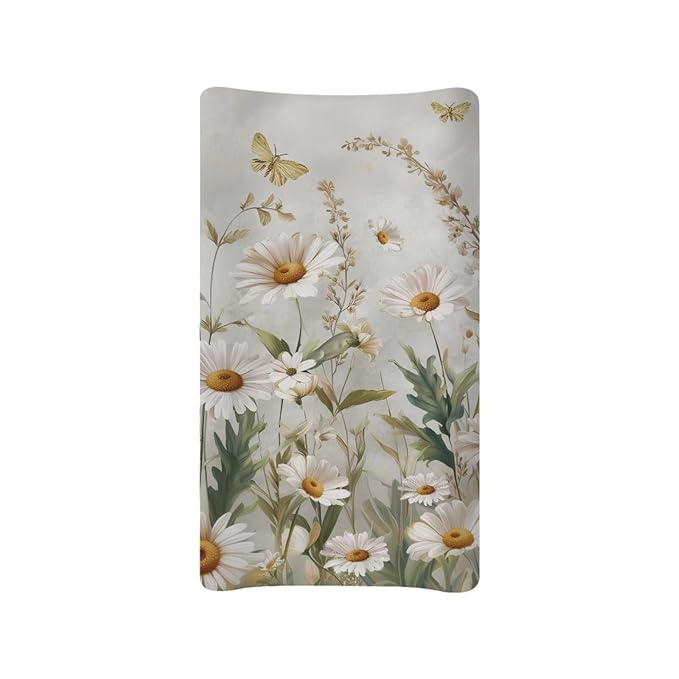 Daisy Print Changing Pad Cover for Baby Soft Diaper Change Table Covers with Elastic Edge Washable Changing Pads Liners for Newborn Fashion Nursery Decor