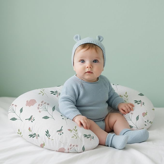 Little Grape Land Muslin Nursing Pillow Covers 2 Pack, 100% Cotton Removable Breastfeeding Pillow Covers, Feeding Pillow Slipcovers for Baby Boys & Girls, (Bunny & Pink)