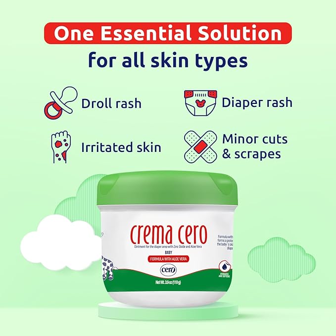 Diaper Rash Cream with Zinc Oxide & Aloe Vera for Babies – Crema Cero 3.9 oz | Fast Relief Ointment, Protective Barrier | Paraben-Free, Gentle for Newborns & Sensitive Skin