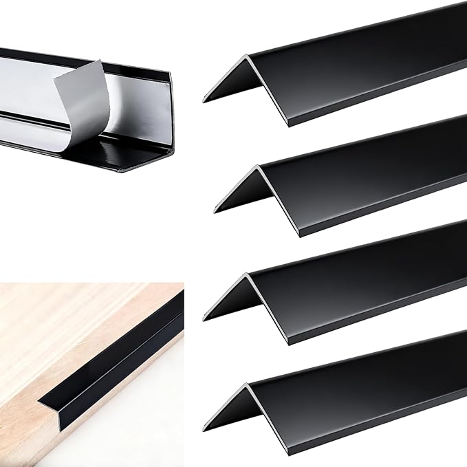 4 Pcs Metal Corner Protectors - 45" x 1" x 1" Aluminum Self Adhesive Wall Furniture Corner Guards Protection, Wall Edge Protector Strip Cabinet Baseboard Decoration - Black