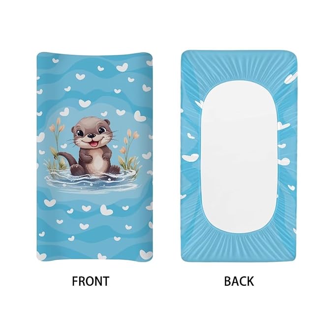 Otter Print Girl Baby Changing Pad Cover Sheet Infant Newborn Diaper Table Change Mat Cover Farmhouse Watercolor Flower Diaper Pad Covers for Changing Table 16x32 Inch