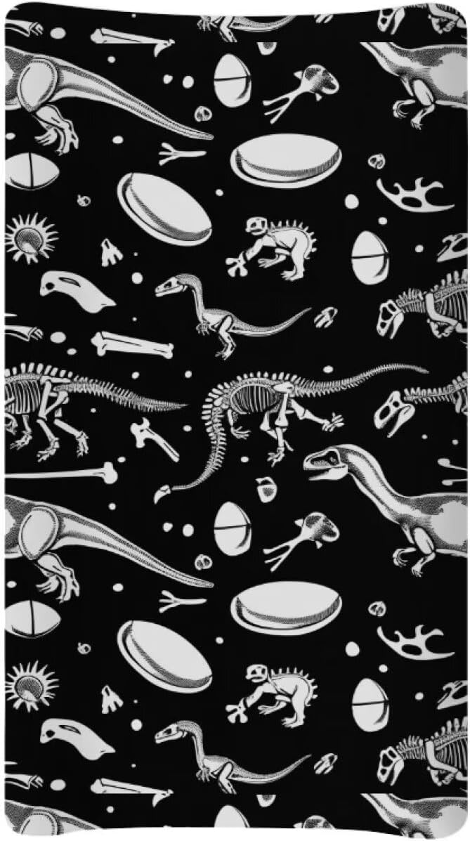 Changing Pad Covers for Boys Girls, Black Dinosaurs Diaper Changing Table Pad Cover Soft Breathable Changing Mat Cover for 32''x16" Cute Birthday Gifts for Baby