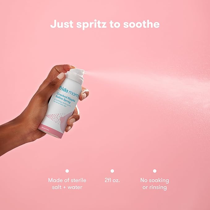 Frida Mom Cracked Nipple Soothing Spray - All-Natural Saline to Heal Sore, Cracked Breastfeeding Nipples - Air-Dry, Gentle for Baby + Mom - 2 Fl oz (Pack of 2)