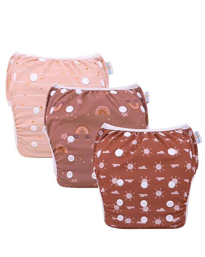 Babygoal Swim Diapers 3 Pack for 0-8M Newborn and Baby, Reusable Adjustable Washable for Swimming Lessons