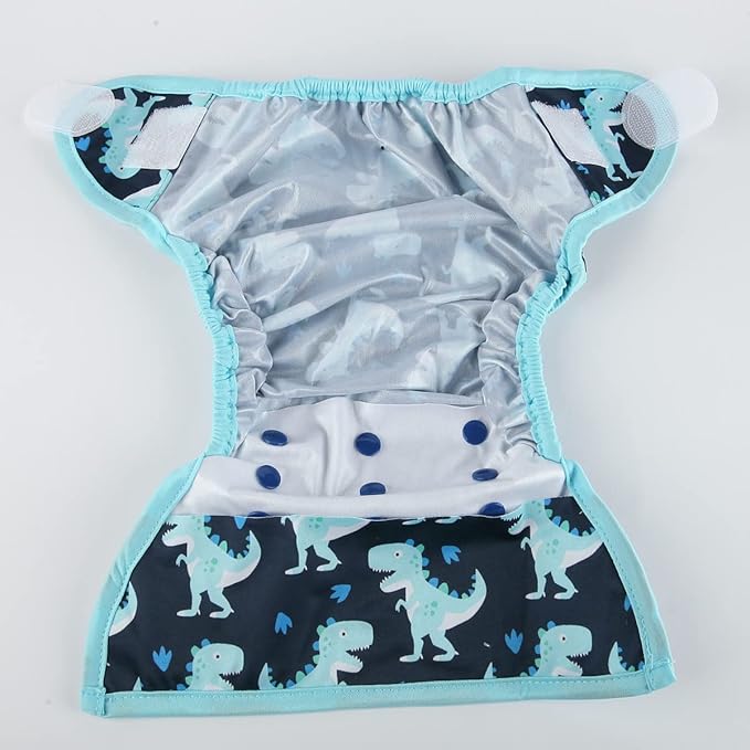 Baby Cloth Diaper Cover Nappy Hook and Loop Double Gusset 6.6lbs to 33lbs (Stomped Dinosaurs) One Size