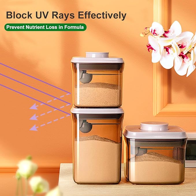 Ankou One-Push Formula Container, 2300ml Formula Dispenser with Scoop and Scraper, Milk Powder Container with Lids, BPA-Free Airtight Food Storage Container 1000g Large Capacity,Dark Brown, Rectangle