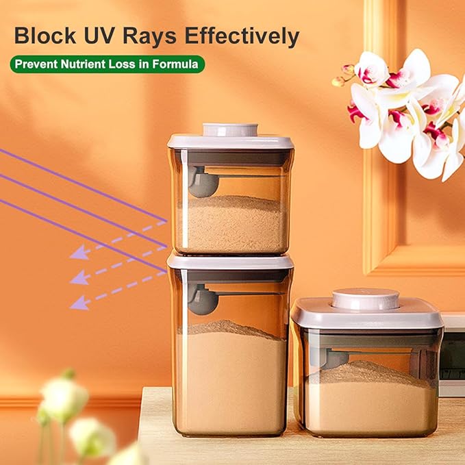 Formula Container, 1700Ml/730g Airtight Formula Dispenser, One Button Handy Pop Up Food Containers Milk Powder Container, BPA-Free Food Storage Containers with Lids, Scoop and Scraper, Dark Brown