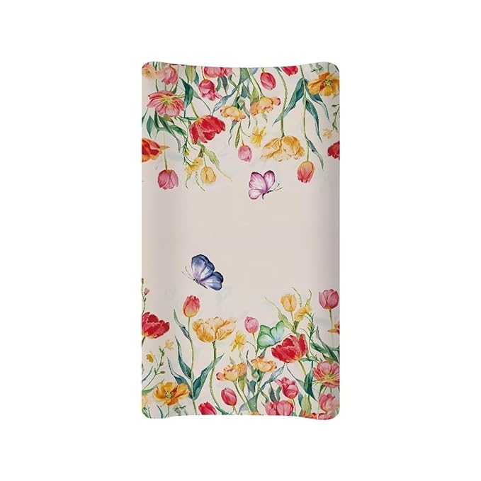 Butterflies Flower Changing Pad Cover for Baby Girls Boys Comfort Diaper Change Table Pad Covers Soft Changing Pad Sheets