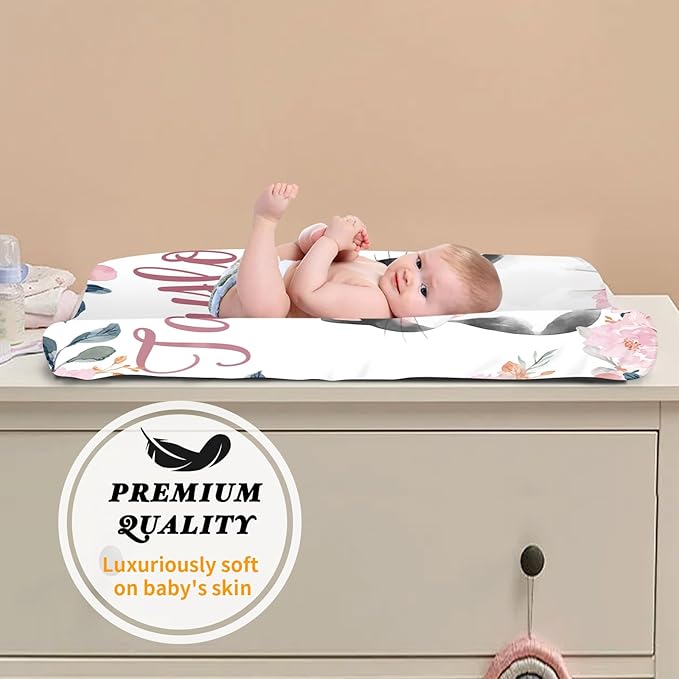 Custom Changing Pad Cover Set - Jersey Knit Comfy CozyUltra Soft Unisex Diaper Changing Table Covers with Personalized Name for Baby Boys Girls - Waterproof Ultra Soft 4 Pcs Set Style10