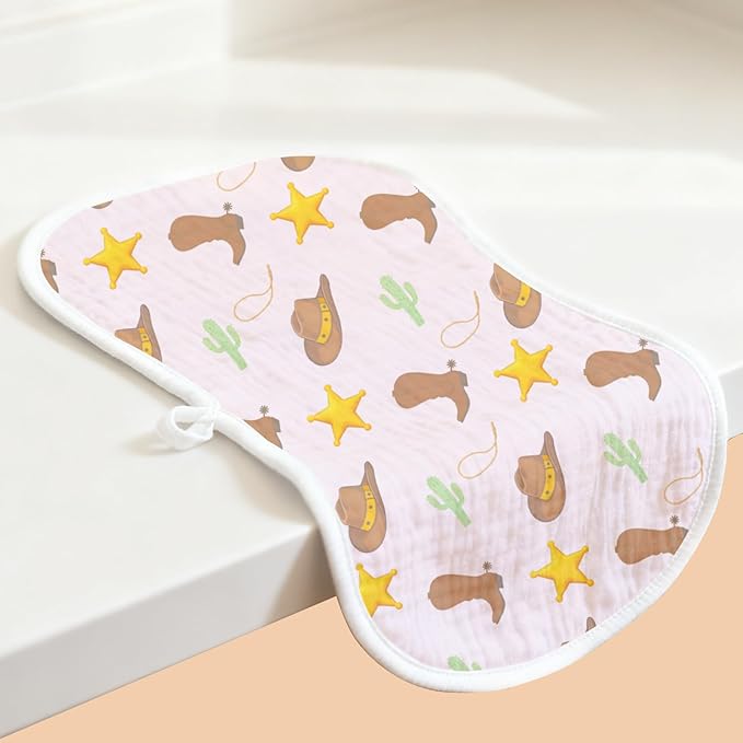 6 Pack Western Burp Cloths Baby Boys Girls with Cowboy Pattern, Large Cotton Wild West Burp Rags for Newborns Gifts Nursery Decor Extra Soft and Absorbent 9.8X19.6inches