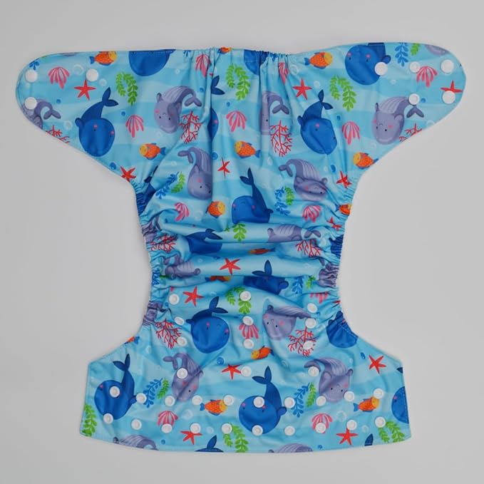 2 to 7 Years Old Cloth Diaper,Nappy,Pocket Reusable Washable,Baby Kids Toddler (Baby Whales)