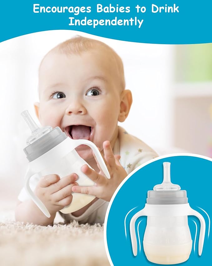 Straw Cup Conversion Kit for Mam Bottles, Spill-Proof Transition Kit with Silicone Straw Nipple, Weighted Straw, Handle, 3 Pack, 6m+
