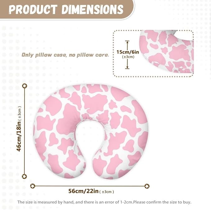 Pink Cow Print Nursing Pillow Covers for U-Shaped Breastfeeding Pillow Cowhide Nursing Pillow Case Slipcover Hidden Zipper Design Soft and Skin-Friendly