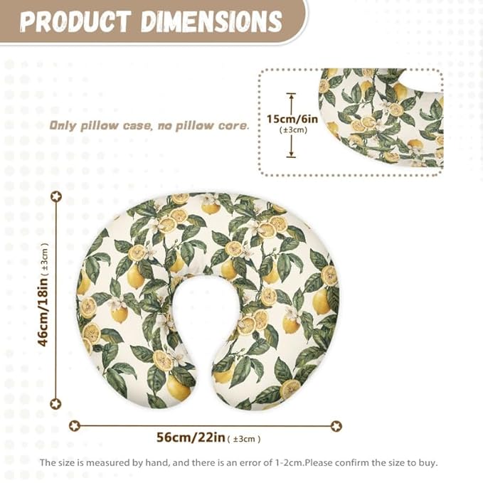 Lemon Leaves Breast Feeding Support Pillow Cover Vintage Watercolor Lemon Fit Nursing Pillow Slipcovers for Breastfeeding Moms Fruit Lemon Leaf Newborn Nursing Pillow Case