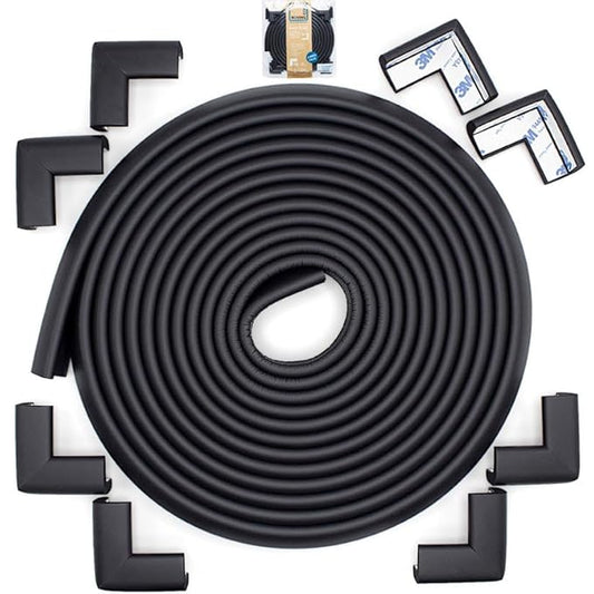 Roving Cove Slimfit Corner Edge Protector for Baby Proofing (Small 18ft Edge 8 Corners), Furniture Safety Bumper Guard, Soft NBR Rubber Foam, 3M Adhesive, Onyx Black