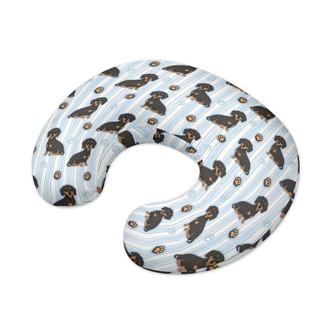 Jeiento Blue StripesNursing Pillow Case Cartoon Dachshund Dog Nursing Pillow Covers for Breastfeeding Elastic U-Shaped Feeding Pillow Covers Premium Quick-Dry Fabric Cover Slipcover,for Women Newborn
