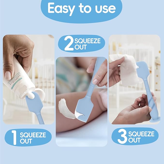 2 Pack Diaper Cream Spatula with Hygienic Travel Case, Butt Spatula Baby with Suction Base, Baby Butt Paste Spatula, Soft Silicone Diaper Rash Cream Applicator Large Size (Blue & Offwhite)