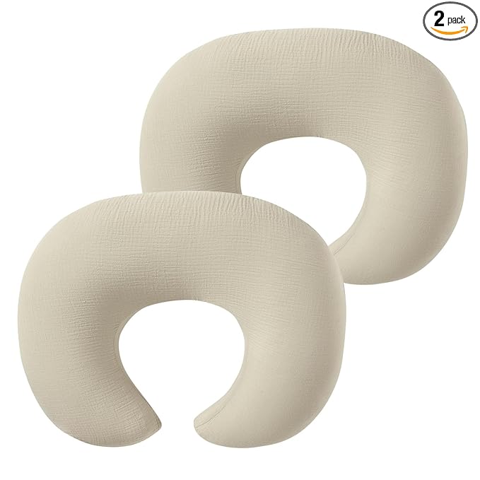Muslin Nursing Pillow Covers, 2 Pack Breastfeeding Pillow Cases Slipcover for Baby Newborn Boys & Girls, Sand