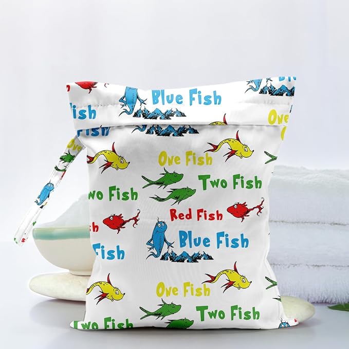 Waterproof Cloth Diaper Wet Dry Bag Reusable Travel Beach Pool Daycare Soiled Toddler Items Yoga Gym Bag for Swimsuits Wet Clothes Bags - Fish Pattern