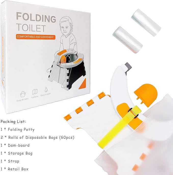 Toddler Portable Potty Training Seat for Kids Baby Foldable Toilet Child Travel Potty in Car Camping Potty Chair Seat for Indoor Outdoor, with 60 Disposable Bags