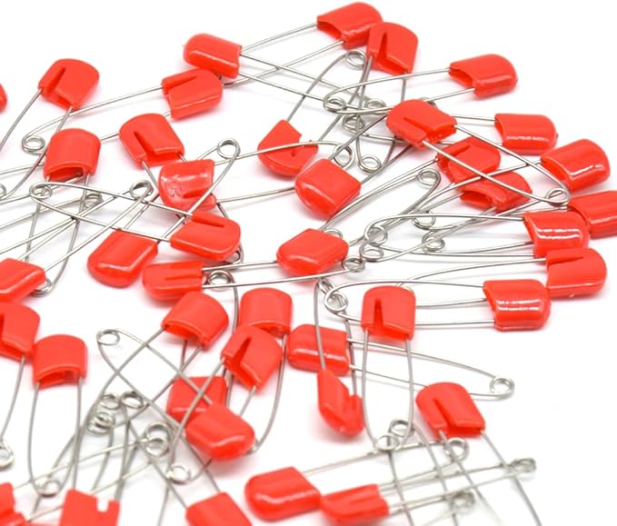 50 PCS Safety Pin 54mm/2.2in Baby Diaper Pins for Cloth Plastic Head Baby Pins for Diapers Stainless Steel Cloth Pins with Locking Closures Nappy Pin for Crafts（DT/Red）