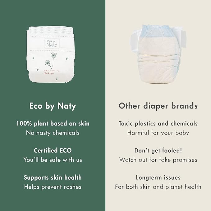 Eco by Naty Baby Diapers - Plant-Based Eco-Friendly Diapers, Great for Baby Sensitive Skin and Helps Prevent Leaking (Size 3, 10 Count)