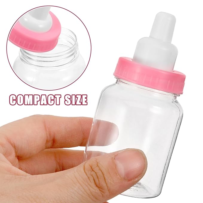FOMIYES 12Pcs Pink Small Baby Bottle Candy Boxes for Baby Shower Favors, Table Decor, and Party Games - Feeder Style Design, 3.34X1.57X1.57 Inches
