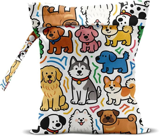 Wet Bag, Wet Dry Bag, Waterproof Swim Bags, Machine Washable Reusable Bags for, Beach, Pool, Diapers, and Dirty Yoga Gym Clothes(Cute Animal‑Decor Design)