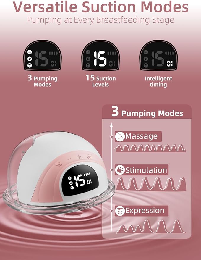 Hands-Free Wearable Electric Breast Pump, 3 Modes &15 Levels,320mmHg Strong Suction,Double-Sealed Leak-Proof Flange for Baby-Like Comfort,18/20/22/24mm Adjustable Flange, Pink 2-Pack Breast Pump Set