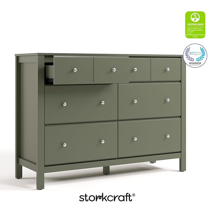 Storkcraft Horizon 6 Drawer Dresser (Olive) – GREENGUARD Gold Certified Dresser for Nursery & Kids’ Room, Modern Storage with Interlocking Drawer System