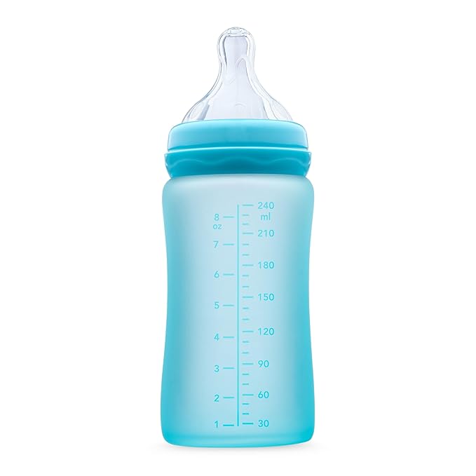 3-in-1 Glass Sippy Cups for Toddlers | Silicone Coated Glass Baby Bottles | Non-Toxic Transition Cup for Baby with Removeable Handles | Baby Straw Cup NB+,3M,6M,12M (Teal, 8 oz)