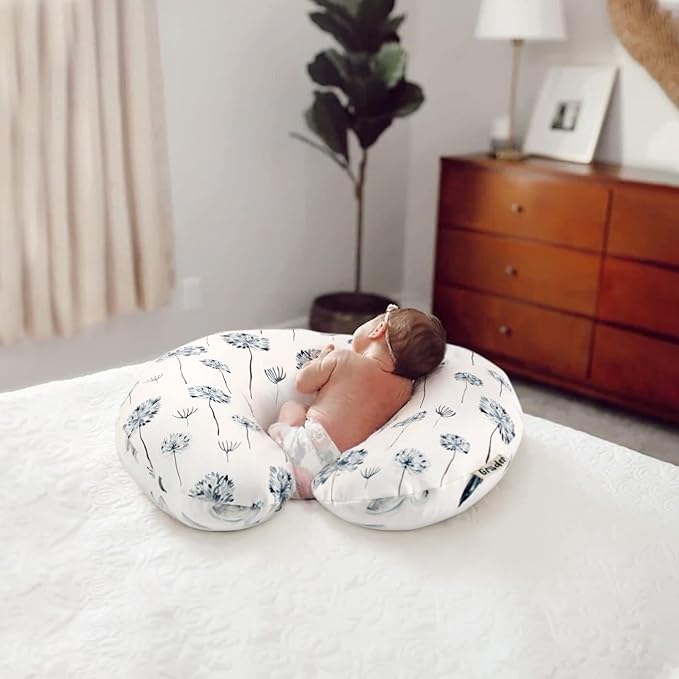 GRSSDER Nursing Pillow Cover Stretchy Minky Removable Nursing Covers for Breastfeeding Pillows, Ultra Soft Comfortable Slipcover for Boy and Girls, Pretty Swan/Watercolor Dandelion Pattern