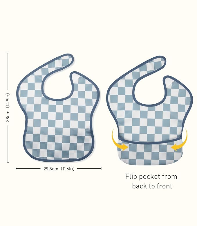 3-Pack Waterproof Baby Bibs for Eating - Mess Proof Lightweight Toddler Feeding Bibs with Large Food Catcher, Food-Grade Baby Eating Essentials, Easy to Put On & Clean(Black Cherkerd)