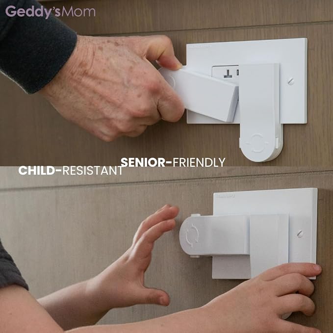 Self-Closing Outlet Cover Plate System by Geddy’s Mom – Automatic Child Safety that Covers Outlets When Unplugged, Shut Your Face, Easy Install, Award-Winning Baby Proofing for 2-Screw Decora Outlets