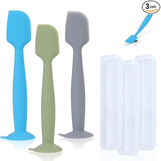babove Baby Diaper Cream Spatula Applicator 3 Pack(with 3 Travel Case), Butt Paste Spatula Soft Silicone,Diaper Rash Cream Applicator, Baby Essentials Must Haves Newborn Stuff (Green Grey Azure)