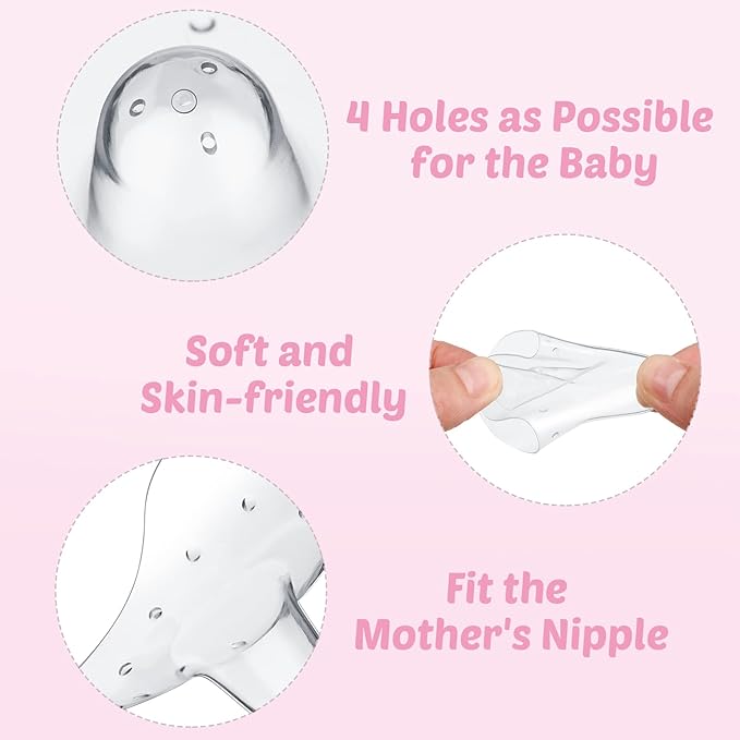 Nuanchu 8 Pcs Nipple Shield for Breastfeeding Newborn Nipple Protector with Carrying Case Silicone Extender for Women Protecting Sore, Flat or Inverted(24 mm/ 0.94 Inch,Clear)